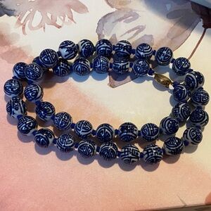 Blue and White Beaded Necklace